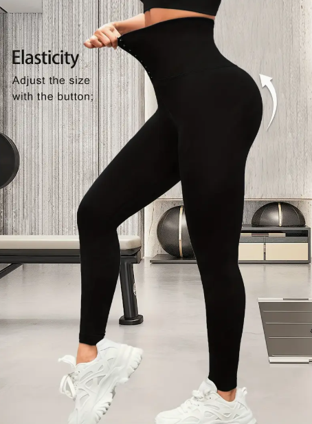 بنطال ضيق نسائي من قطعتين بخصر عالٍ مع زر أمامي للإغلاق