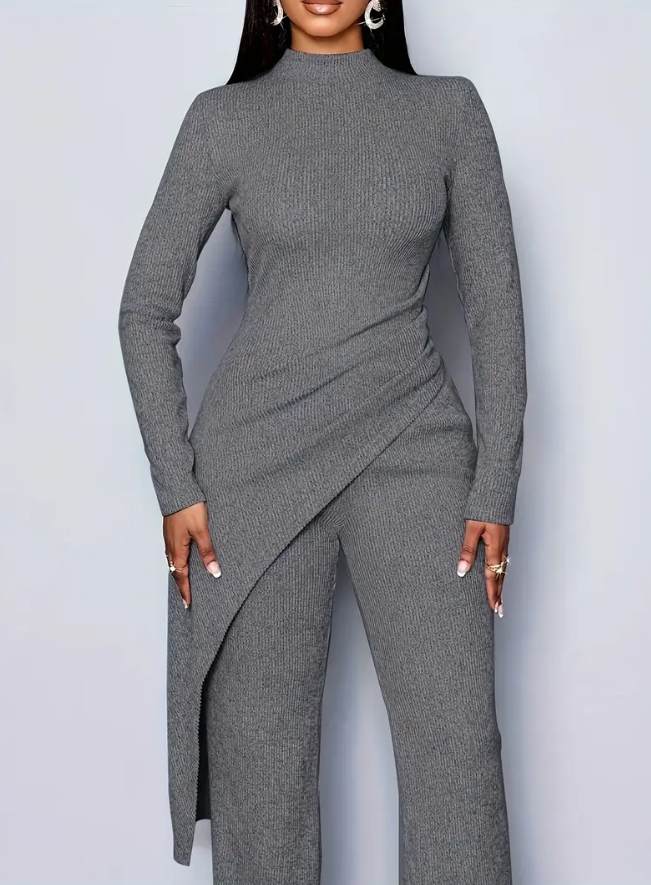 طقم شتوي أنيق من قطعتين للنساء – قماش بولار دافئ بتصميم عصري ومريح