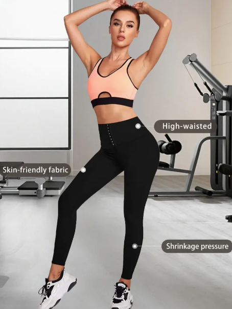 بنطال ضيق نسائي من قطعتين بخصر عالٍ مع زر أمامي للإغلاق